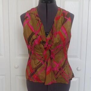Pink and Brown Abstract Printed Silk Top, 🔴CLEARANCE🔴